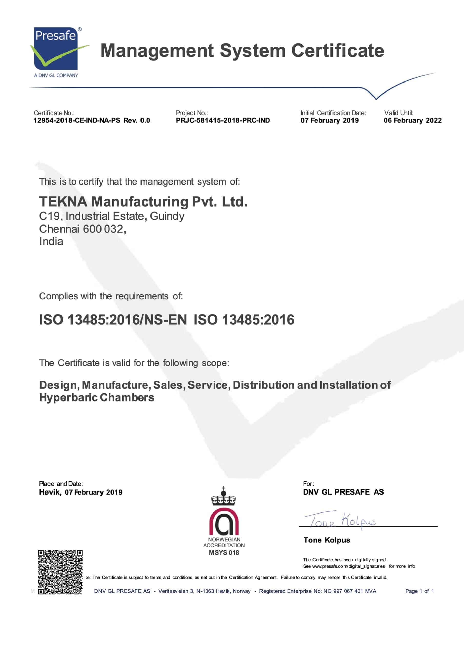TEKNA MANUFACTURING ISO 13485