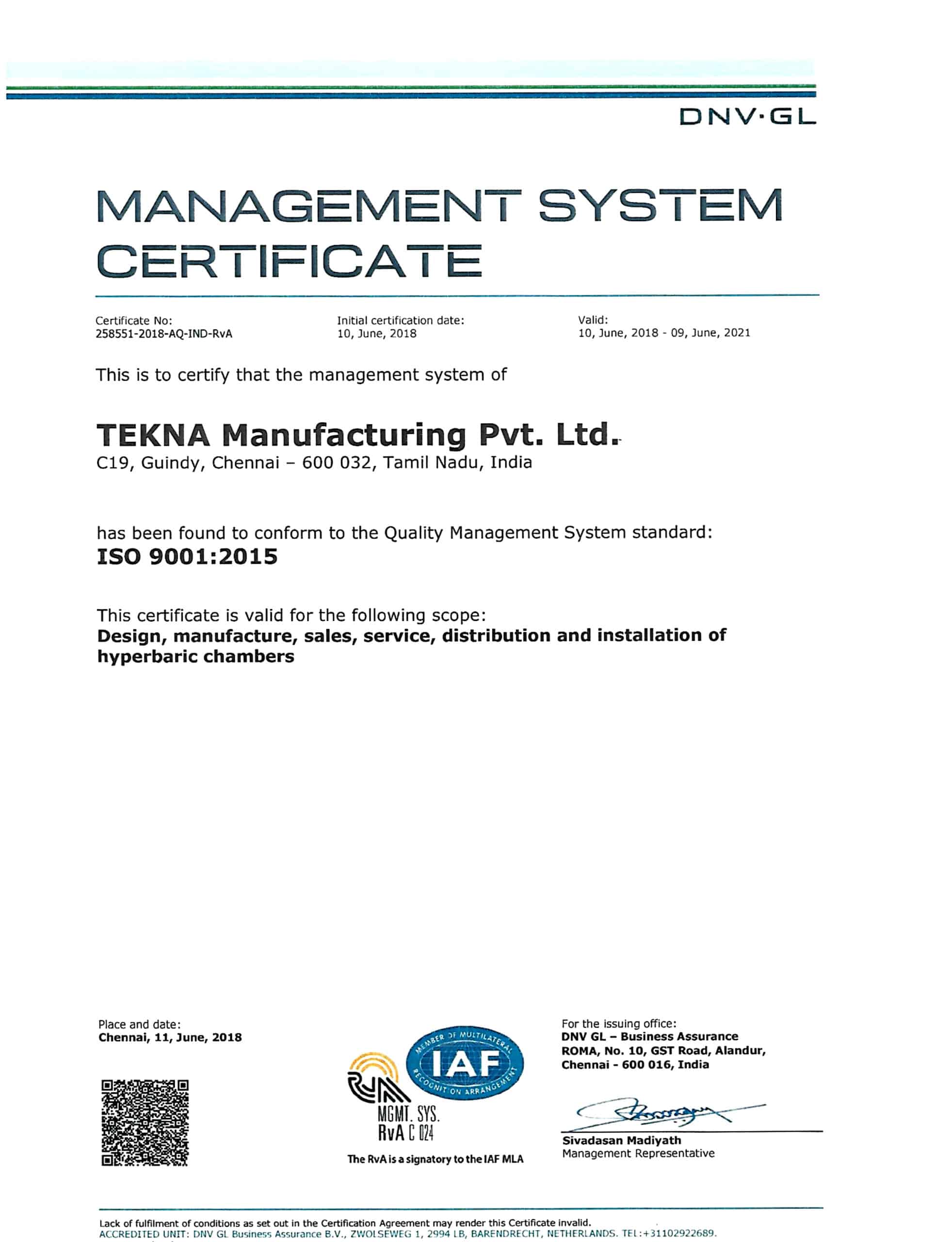 TEKNA MANUFACTURING ISO 9001-2015